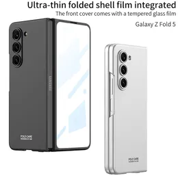 Lyxig ultratunn membran vogue telefonfodral för samsung galax z folding fold5 5g hållbar robust full skyddande mjuk stötfångare härdad film fast färg fold shell shell