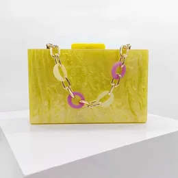 Borsa da pranzo in acrilico perlato giallo nuovo da donna, tracolla singola, croce obliqua, borsa per banchetti nuziali 230913