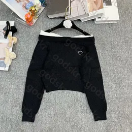 Sexig stickad tröja kvinnor modemärke långärmad stickad kläder alfabet brosch pullover tröja