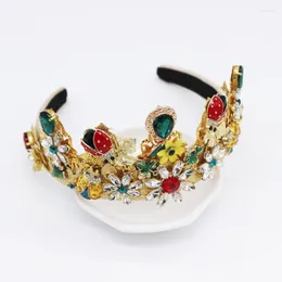 Klipsy do włosów kryształowe akcesoria ślubne Ladybird Baroque Crown Tiaras Rhinestone Słoneflower Opaska na opaskę do włosów biżuteria na głowę