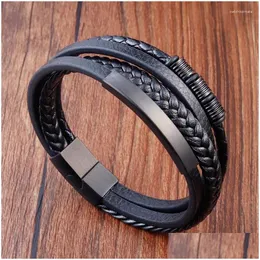 Charm Bracelets Luxury Classic Mti-Layer Style Hand-Woven Winding Stainless Steel Mens Leather Bracelet With Magnet Clasp For Drop D Otnvi