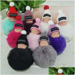 Key Rings Slee Baby Doll Keychain Pom-Pom Rabbit Fur Ball Keyring Women Holder Bag Hangs Fashion Jewelry Drop Delivery Dhxlu