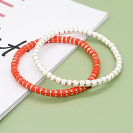 Strand jastyt dwukrotne bransoletka heishi biżuteria mody 4 mm polimerowe gliniane dysk z koralikami minimalistyczne bransoletki elastyczne dla kobiet braclety