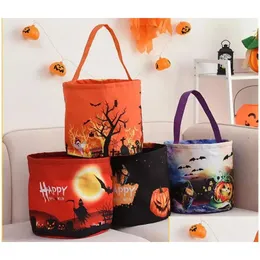 Outros suprimentos de festa festiva Balde de doces de Halloween com cesta de luz LED Trick ou Treat Sacos Reutilizáveis Tote Bag Cestas de Presente de Abóbora F Dhhhn