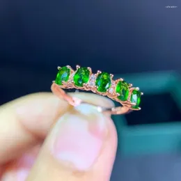 Cluster Rings Fashion Elegance Row Natural Green Diopside Ring Gemstone S925 Silver Women Girl Gift Party Jewelry