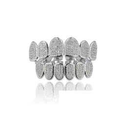 Grillz Dental Grills Single Tooth Grill Bretelle con diamanti Denti da vampiro Personalità Hip Hop Zanne Oro Sier Donna Uomo Gioielli Drop Delive Dhsq3