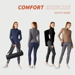 2023 LU-01 Leggings de tren de yoga para mujer Alineado de alta cintura alineado Sports Gym Gym Wear Fitness Yoga Definir atuendos Sports Chaqueta Sports Halfzer Capacidad de manga larga Athtic.