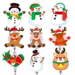 10PCS/LOT Christmas Holiday Acrylic Badge Reel Snowman Deer Shape Student Doctor Nurse Badge Holder Reel for Hospital Office Supplier