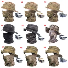 Military Fans Outdoor Tactical Camouflage Mask Goggles Round Brim Hat Head Full Face Mask CS Special Forces Polarizing Shooting Glasses Sun Protection Equipment