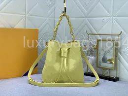 2023 Braided Neonoe BB Designer Drawstring Bucket Bag 22599 Amarelo Nano Monogramas Padrão Cadeia De Couro Strap Bolsa Mulheres Luxurys Designers Sacos