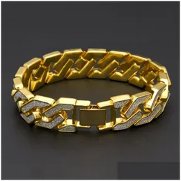 Bracciale a catena a maglia cubana per uomo Braccialetti hip-hop ghiacciati Gioielli Placcatura in oro Bracciale Catene in zircone Consegna a goccia Dhct6