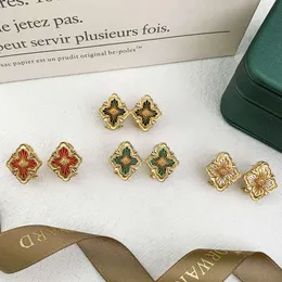 Italian court style diamond studded single flower clover earrings female brushed flower earrings For woman Charm earrings K3