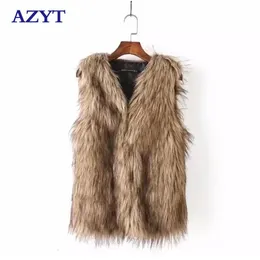 Women's Vests AZYT Winter Faux Fur Women Vest Coat Loose Warm Women Waistcoat Thicken Winter Sleeveless Jacket Female 230912