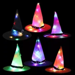 新しいハロウィーンの帽子ハロウィーンズの装飾の小道具鉛弦ライト光る魔女帽子シーンレイアウトパーティー魔術師魔術師チャポーウィザードキャップ
