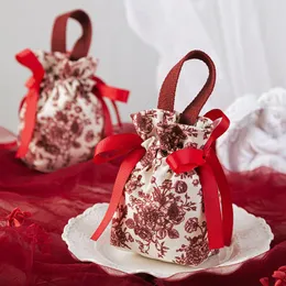 Envoltura de regalo 2 unids/lote bolsas impresas de flores bolsa de tela caja azúcar boda caramelo creativo lindo fiesta decoración de cumpleaños organizador de joyería