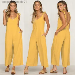 Womens Jumpsuits Rompers Femmes combinaisons barboteuses été femmes sans manches combinaison ample col rond décontracté dos nu salopette pantalon pantalon large 4 couleurs S2XL L2309