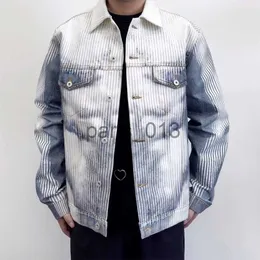 Giacche da uomo High Street Original YProject OT Blu Bianco Stampato Giacca di jeans Camicia Body Stripe Gradient Cappotto corto da uomo x0913 x0913