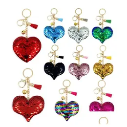 Fantastico portachiavi con paillettes Cuore di pesca Amore Nappa Campana Borsa per auto per personalità maschile e femminile Ornamenti di moda Piccolo regalo Consegna in goccia