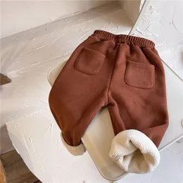 Trousers Boy's Girls Harem Pants Korea Winter Warm Sweatpants Plus Velvet Loose Casual Kid Streetwear Thick Solid