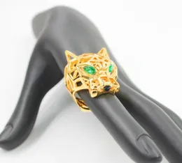 Anéis de banda na moda oco leopardo animal dedo anel olhos verdes oco pantera cabeças anéis para homens mulheres festa jóias 4473674 x0920