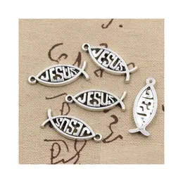 Charms Wholesale-99cents 8st Fish Jesus 27x10mm Antique Making Pendant Fit Vintage Tibetan Sier Diy Armband Halsband Drop Delivery J DH8XW