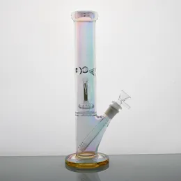 Supply Glass Hookah Glow In Dark/Glass Bong Shower Perc Shining Golden Color Glass Water Pipe Straight Base Bongs With Glass Bowl