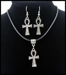 Egyptiska ankh livssymbolhalsband smycken set billiga pris kvinnor vintage ankh charm örhängen halsband smycken sets3523341