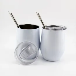 UPS 12oz DIY boş süblimasyon STEMLESS ŞARAP KULULUKLAR Paslanmaz Çelik Yumurta Kupa Çift Duvar Vakum Tumbler Kapak Metal Straw WWQ JJ JJ 9.13