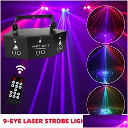 Laser Lighting 9 Eye RGB Disco DJ LAMP DMX جهاز التحكم عن بُعد Strobe Stage Light Halloween Christmas Bar Party Lead Lasers Projector D Dhbyy