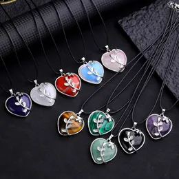 Natürliche Stein Herz Rose Blume Anhänger Amethysten Rosenquarz Tigerauge Lapis Anhänger Charms Für Schmuck Machen diy zubehör