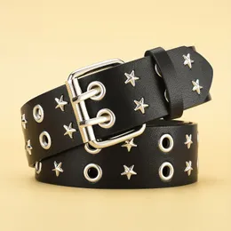 Pentagonal Star Rivet Women's Belt Double Row Needle Buckle Fashion Men's Belt Leather Belt Hip Hop Punk Rock Style Jeans Belt