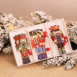 Christmas decorations creative printing cute walnut soldier wooden small pendant color printing Christmas tree accessories