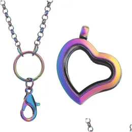 ペンダントネックレス10pcs/lot Heart Sharp Magnetic Memory Living Plain Locketフローティングチャームネックレス女性ジュエリー60cmチェーンドロップD Otnrk