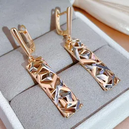 Dangle Earrings Gulkina Luxury 585 Rose Gold with Silver Wedding Fashion Rectangle Grollow Retro Jewelry بشكل جميل هدية