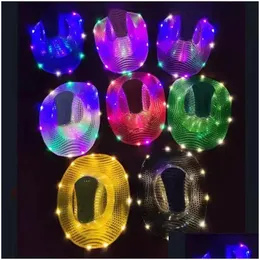 Party Hats New Space Cowgirl LED HAT Flashing Light Up paljett Cowboy Luminous Caps Halloween Costume Wholesale 0730 Drop Delivery Home Dhrqw