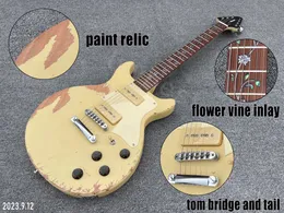 EElectric Guitarra Sólida Cor Creme Relíquia Pintura 2p90 Captadores Creme Pickguard Peças Envelhecidas Rosewood Fingerboard Dots Inlay