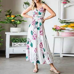 Vestido calado de encaje estampado Primavera/Verano Moda estilo bohemio Correa larga