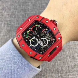 Bewegung Richarmilles Uhr Fiber Super mechanisch Kalender Chronograph Handgelenk Carbon Rm50-03 Tide Red Personalisiertes Band Fashion Glow L