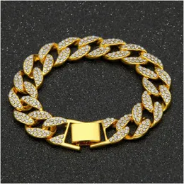 Bracelet en or glacé pour hommes, chaîne à maillons cubains, mode strass, bijoux Hip Hop, livraison directe Dh49V
