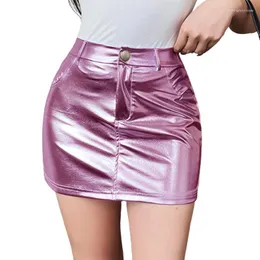 Skirts Sexy Slim Fit Wrap Hip Ultra Short Skirt Women Nightclub Performance Clothes Glossy PU Leather Straight Half-body Dresses Female