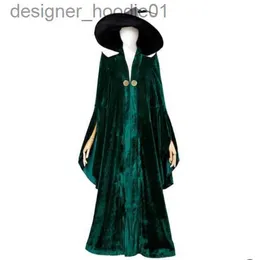 Mantello da donna Professoressa McGonagall Costume da donna per adulti Mantello di velluto verde Mantello Accappatoio Cappello da strega nero Abiti cosplay per feste di Halloween L230914