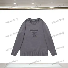 xinxinbuy Felpa con cappuccio da uomo firmata 23ss lettera Jacquard lana manica lunga da donna Nero verde marrone grigio bianco S-2XL