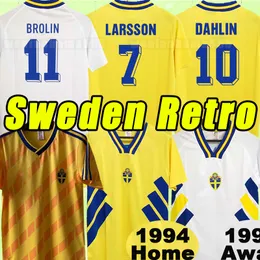 1994 Copa do Mundo Suécia versão Retro Camisas de Futebol Home DAHLIN BROLIN LARSSON camisa masculina Uniforme de Futebol Personalizado