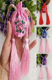 Ship 20pcs Handmade High quality 88cm Chinese Fortune Brocade Brocart Bag Tassel Jewelry Bags Wedding Party Gift Bags with L2391773