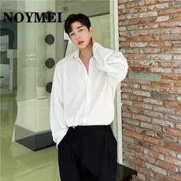 Men's Casual Shirts NOYMEI Autumn Solid Color Fashionable Shirt Korean Style Loose Lace Design Ventilate Male Top Temperament Corduroy WA2492 230912