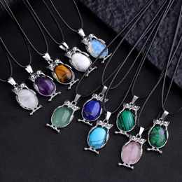 Natural Stone Owl Shape Pendant Amethyst Opal Rose Quartz Crystal Pendant Charms Jewelry Making originality Necklaces