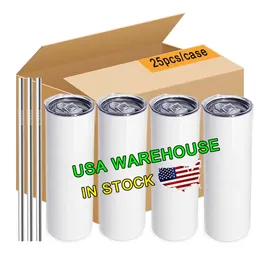 25pc/Carton 20oz stainless steel sublimation blanks tumblers 20 oz straight double walled thermos water bottles with straw 914