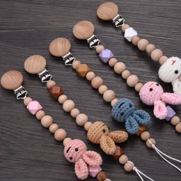 Pacifier Holders Clips# Baby Beech Teether Chain Cartoon Animal Handmade Wood Clips Nipple Clip Teething Chew Toys 230914