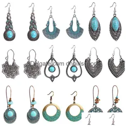 매력 Boho Femme Turquoise Earrings antique Gypsy Indian Tribal Ethnic Hoop Dangle Mandala Drop Delivery Jewelry DHR85