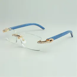 Montura de gafas de diamantes sin fin 3524012 con patas de madera azul natural y lentes transparentes de 56 mm231i